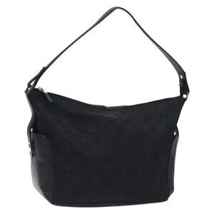 Authentic Salvatore Ferragamo Shoulder Bag Canvas Black Gold